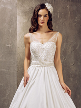 Princess A-Line Wedding Dresses V Neck  Lace Taffeta Sleeveless