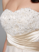 A-Line Wedding Dresses Sweetheart Neckline Asymmetrical Satin Floral Lace Strapless Simple Plus Size with Bowknot Sash  Ribbon Beading