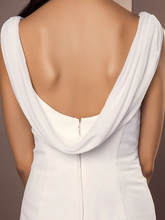 Wedding Dresses V Neck Court Train Chiffon Over Satin Regular Straps Vintage Backless Elegant with Side-Draped