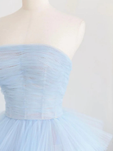 Winter Blue Tulle Long Prom Dress, Blue Layered Tulle Evening Dress Y393