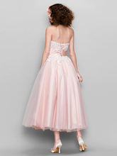 Ball Gown  Wedding Guest Prom Dress Strapless Sleeveless Ankle Length Tulle Stretch Satin with Appliques