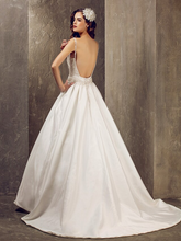 Princess A-Line Wedding Dresses V Neck  Lace Taffeta Sleeveless