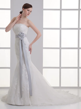 Wedding Dresses Strapless Chapel Train Lace Satin Strapless with Sashes  Ribbons Bow(s) Beading