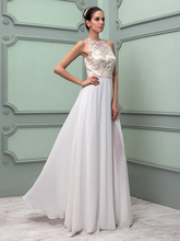 Wedding Dresses Jewel Neck Floor Length Chiffon Lace Regular Straps See-Through with Sash  Ribbon Beading Split
