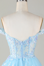 Sparkly Blue Corset Tiered Lace A-Line Short Homecoming Dress Y4083
