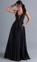 Lace Bodice Long Black A Line Prom Dress SYP75
