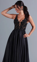 Lace Bodice Long Black A Line Prom Dress SYP75