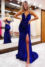 Royal Blue Sequin Prom Dress Split SYP109
