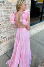 Lace-Up V-Neck Ruffle Pleated Long Prom Dress SYP180
