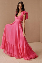 Lace-Up V-Neck Ruffle Pleated Long Prom Dress SYP180