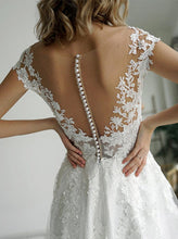 Lace A-line V-neck Sleeveless Sweep Train Wedding Dress, Bridal Gowns, MW542