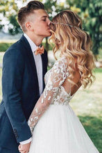 Lace Backless A-Line V-neck Long Sleeves Wedding Dresses, Bridal Dresses, MW552