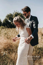 Lace Boho Mermaid Backless Cap Sleeve Bohemian Wedding Dresses ,MW265