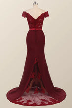 Lace Burgundy Bridesmaid Dress Off-the-Shoulder Mermaid Prom Dresses