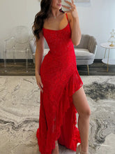 Lace Embroidery Ruffle Long Prom Dress with Slit