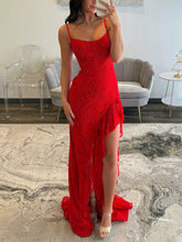 Lace Embroidery Ruffle Long Prom Dress with Slit