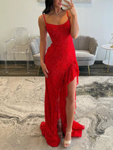 Lace Embroidery Ruffle Long Prom Dress with Slit