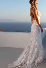 Lace Mermaid V-neck Spaghetti Straps Wedding Dresses, Bridal Gown, MW641