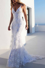 Lace Mermaid V-neck Spaghetti Straps Wedding Dresses, Bridal Gown, MW641
