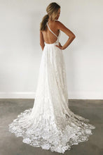 Lace Spaghetti Straps Criss-Cross Straps Wedding Dress With Sweep Train, MW577