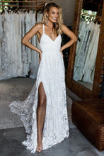 Lace Spaghetti Straps Criss-Cross Straps Wedding Dress With Sweep Train, MW577