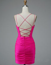 Lace Up Spaghetti Straps Short Homecoming Dress Hot Pink Party Dress PD437