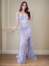 Red Off-the-Shoulder Beaded Tulle Long Prom Dress with Swirling Sequins