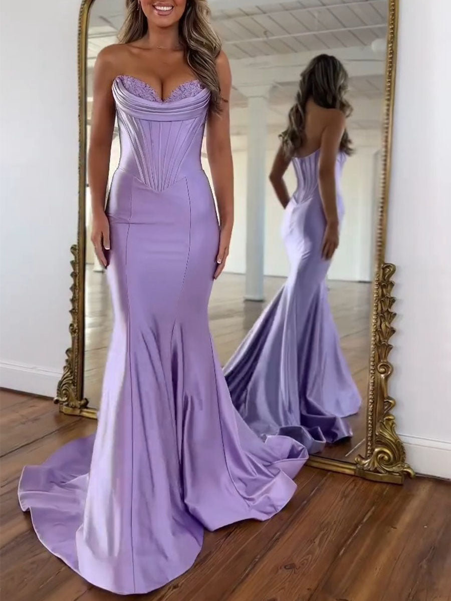 Lavender Satin Strapless Cowl Neckline Corset Prom Dress with Basque Waist Anna PromDress Lavender Satin Strapless Cowl Neckline Corset Prom Dress with Basque Waist Anna PromDress