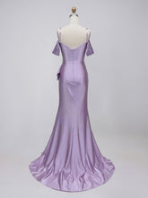 Lavender Shimmer Cold-Shoulder Prom Dress with Cascading Ruffled Slit