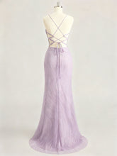 Lavender Spaghetti Strap Corset Long Prom Dress with Slit