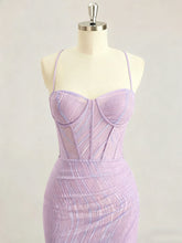 Lavender Spaghetti Strap Corset Long Prom Dress with Slit