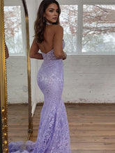 Lavender Strapless Lace Corset Bodice Mermaid Long Prom Dress