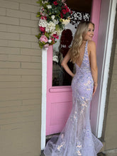 Lavender V-Neck Sequin Long Prom Dress with High Slit