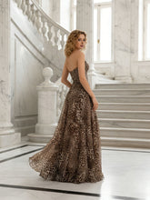 Leopard Print Strapless Sweetheart A-Line Prom Dress with High Slit