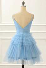 Light Blue A-Line Cute Short Homecoming Dress With Ruffles PD480