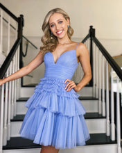 Straps Sparkly Tulle Homecoming Dress with Tiered Ruffle Skirt SYH91