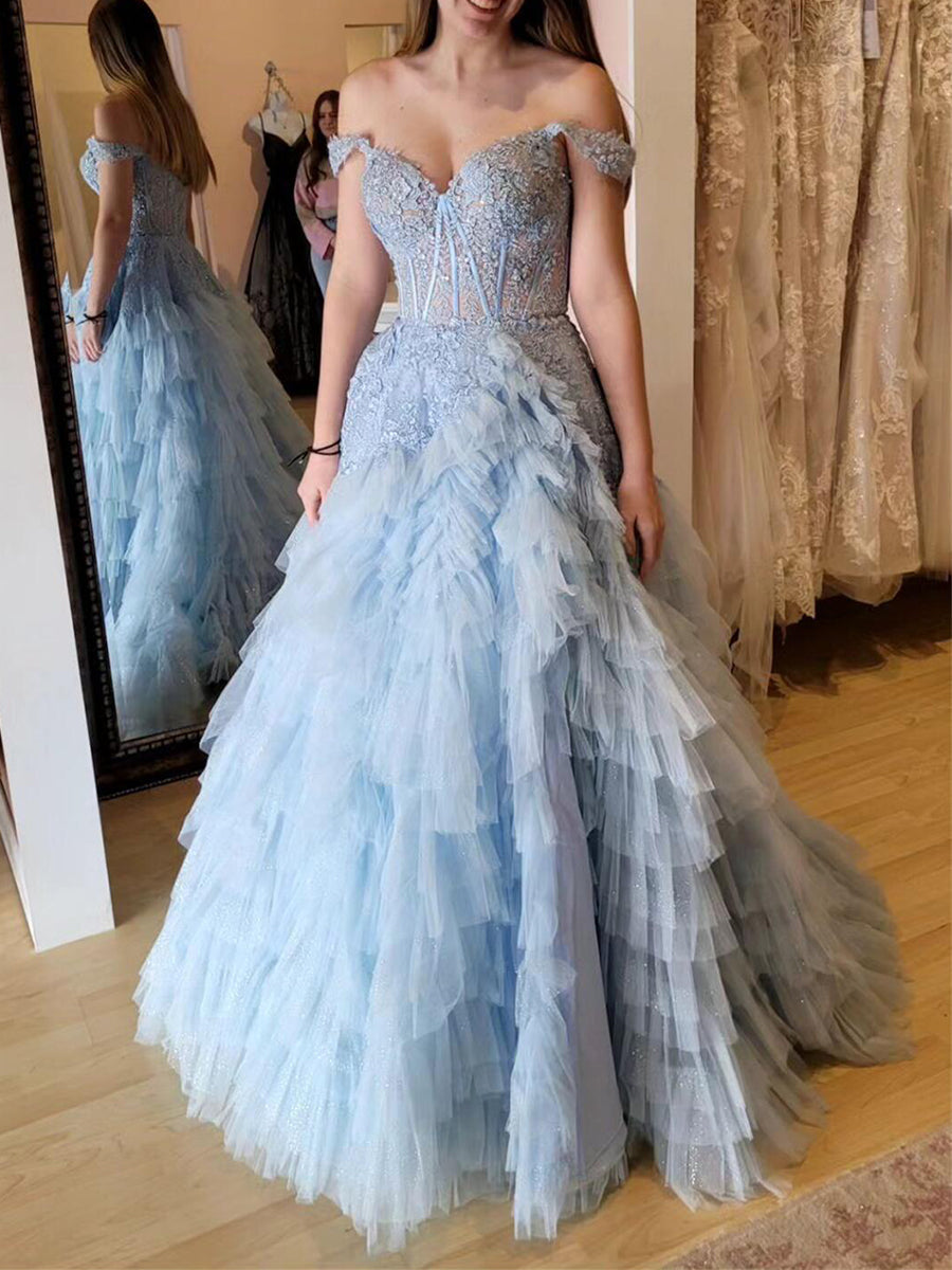 off the shoulder tiered prom dress Light Blue Off The Shoulder Tiered Ruffle Corset Long Prom Dress Anna PromDress off the shoulder tiered prom dress Light Blue Off The Shoulder Tiered Ruffle Corset Long Prom Dress Anna PromDress