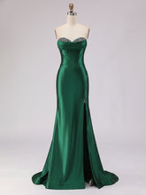 Light Blue Satin Strapless Corset Prom Dress with Slit