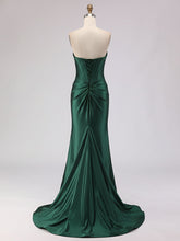 Light Blue Satin Strapless Corset Prom Dress with Slit