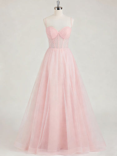 Light Pink Sweetheart Glitter Tulle Corset Prom Dress