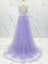 Lilac Floral Spaghetti Straps Embroidered Corset Long Prom Dress