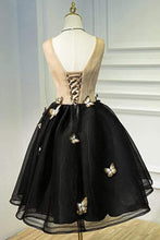 Little Black Homecoming Dress Butterfly V-neck Short Prom Dress PD397