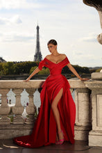 Long Mermaid Off The Shoulder Satin Evening Prom Dresses with Slit