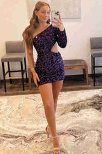 One Shoulder Purple Bodycon Sequin Homecoming Dress SYH34