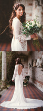 Long Sleeve See Through Lace Open Back Mermaid With Train Wedding Dresses,DB0162