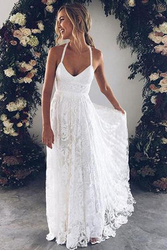 Charming Ivory Lace Floor Length V Neck Long Wedding Dresses on Line, MW237