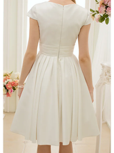 A-Line Wedding Dresses Jewel Neck Knee Length Satin Short Sleeve Formal Simple Casual Little White Dress with Sash  Ribbon