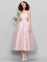 Ball Gown  Wedding Guest Prom Dress Strapless Sleeveless Ankle Length Tulle Stretch Satin with Appliques