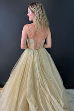 Nia |A line V Neck Glitter Tulle Prom Dress with Lace up Back