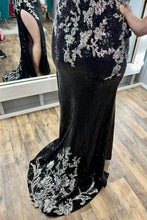 Charleigh | Black Sequin Appliques Spaghetti Strap Long Prom Dress with Slit